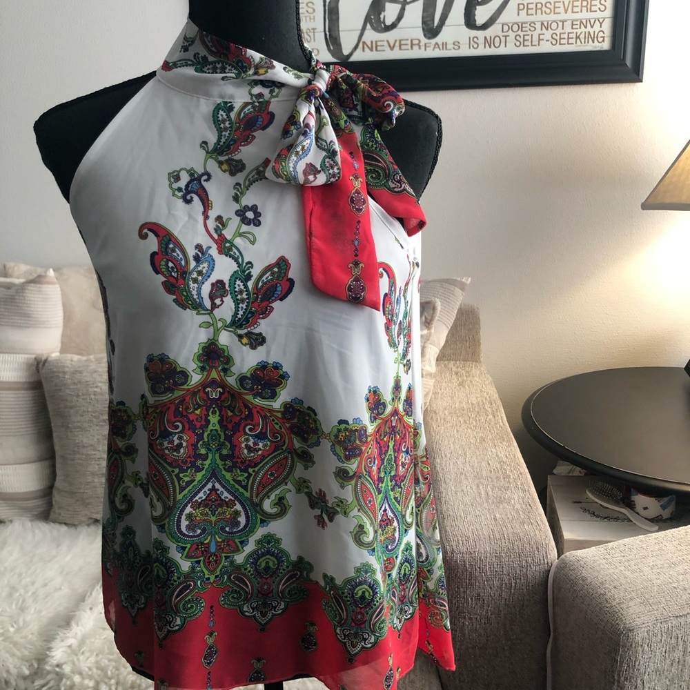-Papaya - Sleeveless Top with Side Bow Tie - Med